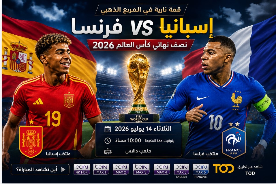 أين يمكنني مشاهدة منتخب إسبانيا لكرة القدم – منتخب فرنسا لكرة القدم؟ القنوات الناقلة لمباراة إسبانيا وفرنسا في نصف نهائي كأس العالم 2026