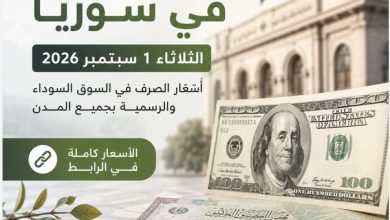 سعر الدولار اليوم في سوريا الثلاثاء 1 سبتمبر 2026 وأسعار الصرف في السوق السوداء والرسمية