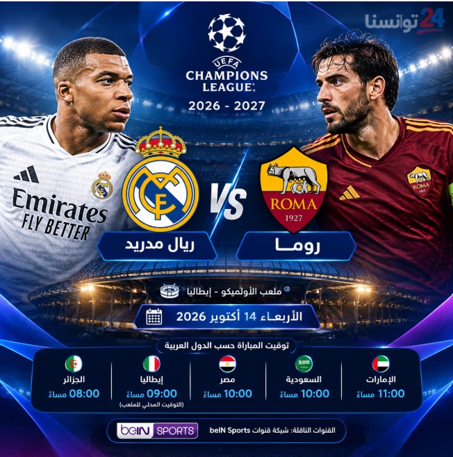 القنوات الناقلة لمباراة ريال مدريد ضد روما